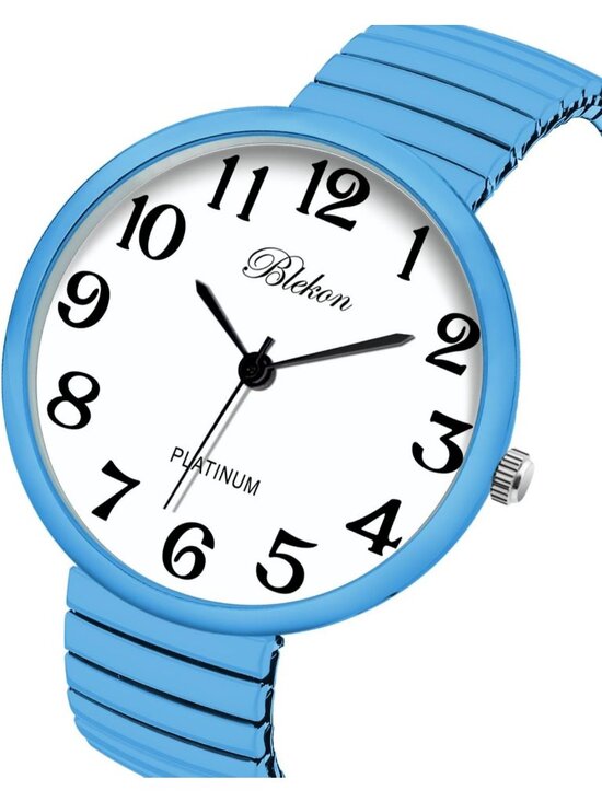 Women\'s Light Blue Super Large Face Stretch Band Japanese Movement Fashion Watch